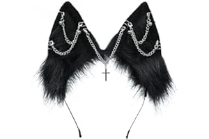 VIGVAN Handgemachte Wolf Fuchs Ohren Cosplay Kopf Zubehör Kawaii Haarband (Kette Schwarz)
