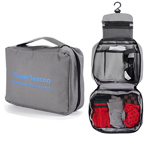 Preisvergleich Produktbild Juboury Kulturbeutel mit Haken, Kosmetiktasche, Kulturtasche für Reisen, Urlaubsreise, Geschäftsreise oder für Ordnung im Haushalt (Grau)