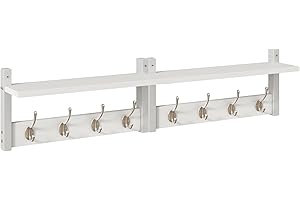 YMYNY Coat Rack Shelf Wall Mounted, Coat Hooks Set of 2, Entryway Coat Hanger with 4 Double Hooks, 80CM Wall Floating Shelf with Hat Rack, for Kitchen, Bedroom, Bathroom, White HWS001W-2