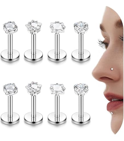 ADRAMATA 2Pcs G23 Titanio Piercing Labbro Filettato Internamente Piercings Naso Medusa Labret Piccolo Brillantino Piercings Orecchio Oro Argento Piercing Helix Trago