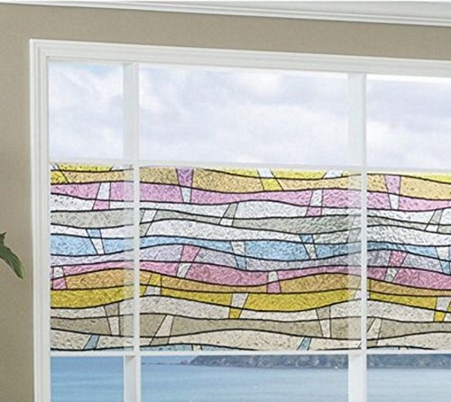 Fensterfolie Wellen bunt - statische Dekorfolie LINEA FIX - Meterware - Glasdekorfolie Buntglas Fensterdeko Sichtschutz