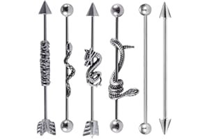 USHOBE 6 Pièces Haltère Boucle D'oreille Piercing Cartilage Boucle D'oreille Serpent Oreille Bijoux Corps Piercing Bijoux Industriel Piercing Barre Pour Hommes