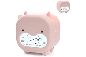 VABOO Despertador Infantil, Reloj Despertador Infantil Digital, Despertador Digital para niños con Luz Noche, Wake up Light, 2 Alarmas, Función Snooze, Despertador Silencioso para niños niñas(Rosa)