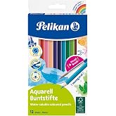 Pelikan, Watercolour Pencils, Hexagonal Shape, 12 Assorted Colours, Resistant Leads