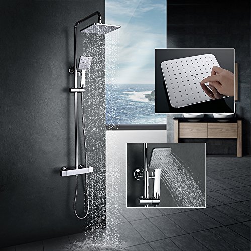 Homelody Duschsystem mit Thermostat Duscharmatur Regendusche Duschstange Brausethermostat-Duschset Duschkopf Rainshower Duschpaneel Dusche - 7