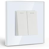 BSEED 2 Gang 1 Way Light Switch,Glass Frame Wall Switch,10 Amp White Push Button Light Switch,Toggle Switch 86mm