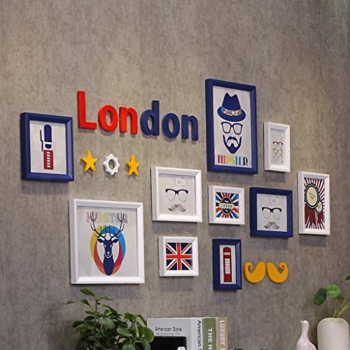 Personality Children's Room Photo Wall Bedroom Creative Combination Photo Frame ( Color : Blue+white frme )