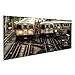 Produktbild Bild Bilder auf Leinwand Train on elevated tracks within buildings at the Loop, Chicago City Center - Sepia Glow Artistic Effect - Chicago, Illinois, USA Wandbild, Poster, Leinwandbild PLX-Pano-DE6