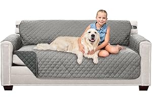 Sofa Shield Patented Couch Slip Cover, Large Cushion Protector, Reversible Stain and Dog Tear Resistant Slipcover, Quilted Microfiber 70” Seat, Washable Covers for Dogs Pets Kids, Lt Gray Charcoal