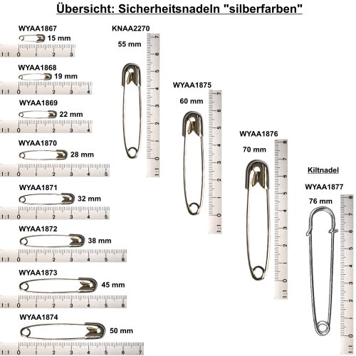 36 Stück Mini Sicherheitsnadeln 22 mm, klein, silberfarben, Nadel Nadeln, 1869/(22 mm) - 2