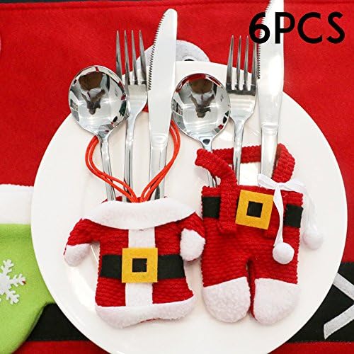 6 pcs Santa Claus Tableware Silverware Suit Xmas Decor Cutlery Pockets Holder