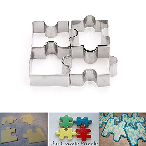 4 Stück Puzzleteil Edelstahl Fondant Keks Ausstecher Kuchen Plätzchen Ausstecherform Puzzle Form - 2