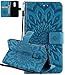Produktbild Roreikes ZTE Axon 7 Hülle Kunstleder Tasche Flip im Bookstyle Klapphülle mit Weiche Silikon Handyhalter PU Lederhülle Tasche Brieftasche Schutzhülle mit Standfunktion Karten Slot und Magnetverschluß Flip Case Hülle Retro Fashion Vintage alle Blumenmuster Design Lanyard Strap Wallet Cover(5,5Zoll)-Blau