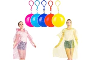 HSAJS Pack of 5 Rain Poncho Disposable Ball with Key Ring Hook Colourful Rain Storage Ball Emergency Raincoats Hiking Travel Outdoor Activities for Adults Men Women, pink