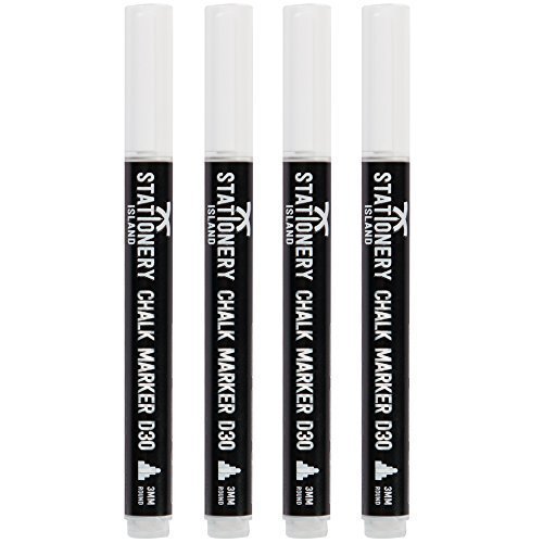 Stationery Island Kreidestift D30 3mm Feine Rundspitze Weiß Trocken Abwischbare Kreidemarker 4er Set