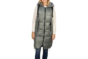 DENIMFY Damska kamizelka długa, bez rękawów, DFCaro, pikowana kamizelka z kapturem, kamizelka zimowa, kamizelka outdoorowa, kamizelka z kapturem, zamek błyskawiczny, regularny krój, długość do kolan,