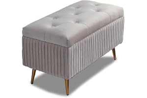 BAKAJI Pufa Skrzynia Ławka Pojemnik Podnóżek Sypialnia Powłoka Aksamit Prostokątny Miękkie Pojemne Divanetto Standardowa Wyściółka Struktura Drewna Pojemny(Szary) LFNS003