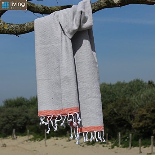 Serengeti Hammam Towel - 100% Cotton – Prewashed – super soft – direct use – Hammam towel – Bath towel – Backpacker – Beachtowel – Saunatowel – Babytowel – Turkish Towel – Pestemal – Fouta (Light Grey/Fiesta Orange)