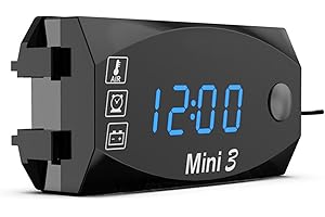 Meichoon 3 in 1 Orologio Digitale Per Auto Voltmetro Termometro 12V Impermeabile Monitoraggio Della Tensione Della Batteria per Veicoli Elettrici Motorcyclea Blu