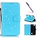 Produktbild EMAXELERS Huawei Honor 4C Hülle Leder Case Lederhülle Flip Glitzer Schale Brieftasche Standfunktion und Karte Halter Etui Kartenfächer Wallet Tasche Etui für Honor 4C,Sky Blue Butterfly with Diamond