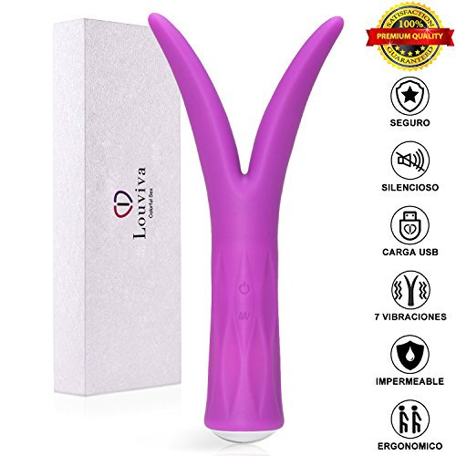 Masajeador, Louviva con 7 modos de Frecuencia Impermeable de Silicona (Color Lila)