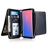 Galaxy S9 Phone Case, Miya Retro Vintage Smart Zipper Wallet Cover Lanyard Sleeve Credit Card Slots Billfold Pouch Money Pocket With Magnetic Phone Case for Samsung Galaxy S9 5.8 inch 2018,Black