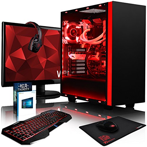 VIBOX Voxel GL750-224 Komplett-PC Paket Gaming PC - 4,5GHz Intel i7 Quad Core CPU, GTX 1050 GPU, Super, Wassergekühlter Desktop Gamer Computer mit Spielgutschein, 22" HD Monitor, Gamer Tastatur & Mouse, Windows 10, Rot Innenbeleuchtung, lebenslange Garantie* (4,2GHz (4,5GHz Turbo) Superschneller Intel i7 7700K Kabylake Quad 4-Core Prozessor CPU, Nvidia GeForce GTX 1050 2GB Grafikkarte GPU, 8GB Crucial Ballistix 2400MHz RAM, 120GB SSD, 1TB HDD Festplatte, Alphacool Eisbaer Wasserkühler)