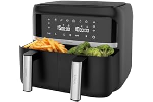 Cecotec Friteuse sans Huile CecoFry Advance Double. Numérique et compacte, avec 9 L de Capacité, 2 paniers avec Contrôle indépendant de la Température et Technologie PerfectCook