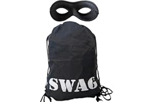 B4E Swag Bag and Eye Mask Drawstring Sack | Swag Bag and Eye Mask Burglar Thief Robber Fancy Dress Costume Accessories | Swag Bag and Eye Mask Gangster Robber Fancy Dress Book Day Costume