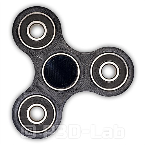 Hand Spinner Fidget Black, ABEC 9 Center, Black External Bearings, Caps, 3D Printed Gadget (Black)