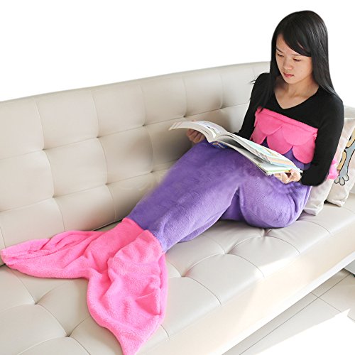Meerjungfrau Decke,Sepper Kinder Fleecedecke Meerjungfrauenschwanz Schlafsack,All Season Schlafsack (M, Purple + Pink Tail) - 5