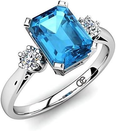 Moncoeur Ring Passion Blue Topaz + Engagement Rings 925 Sterling Silver + Blue Topaz Wedding Bands Silver + Swarovski Wedding Bands For Women + Perfect Fit + Luxury Gift Box (S)