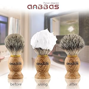 Shaving Set, Anbbas 3in1 Pure Badger Shaving Brush Natural Solid Wood Handle and Shaving Bowl 2 Layers Stainless Steel… - Image 2