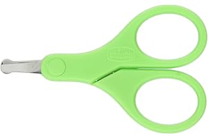 Chicco Nożyczki Dla Niemowląt od 0 m+, Bezpieczne Nożyczki z Krótkimi Ostrzami, Zakrzywione Ostrza, Etui, zielone