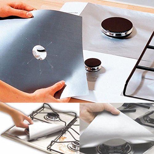 4/lot Wiederverwendbare Gasherd Folie Schutz Pad Universal Aluminium antihaftbeschichtet Brenner Herd Cover Protector reinigen Tabelle Schalenmatte, sicher Küche Supplies 27 cmx27 cm silber - 7