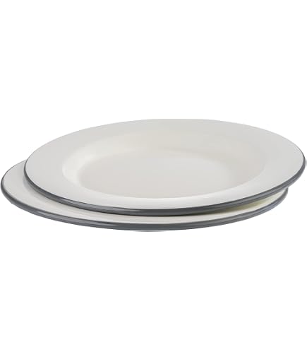 Argon Tableware Lot De 6 Assiettes Dîner Émail Blanc Bleu 25.5cm - Vaisselle Camping & Maison