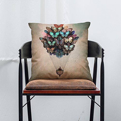 MStar Ballonfahrt Muster gedruckt Kissenbezug 45X45cm Leinen-Baumwoll atmungsaktiv Kissenhülle - 2