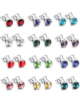 BESTEEL Schmuck 12 Paare Edelstahl Birthstone Ohrstecker für Herren Damen Ohrringe Geburtsstein CZ Rund Piercing...