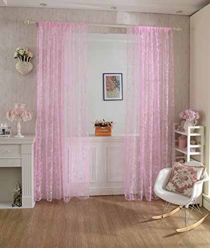 Beflockung Schmetterling Transparente Vorhang Fenster Tuell Teiler Rosa 100 * 200cm
