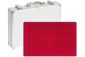 LINDNER Das Original Cassetta portamonete in alluminio con 5 vassoi rossi per 120 monete o monete fino a 45 mm di diametro