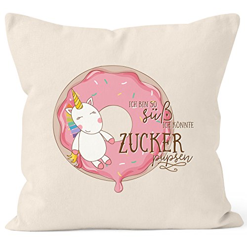 Kissenbezug Einhorn auf Donut Ich bin so süß ich könnte Zucker pupsen 40x40 Baumwolle MoonWorks® natur Pullover