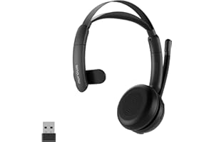 Nuroum HP31-SU(2nd Gen) Cuffie con Microfono Bluetooth,Cuffie Wireless ENC a Cancellazione di Rumore con Stazione di Ricarica,Dongle/USB-A&C/Bluetooth,45H Lavoro per Cuffie Call Center/Lavoro/Chiamate