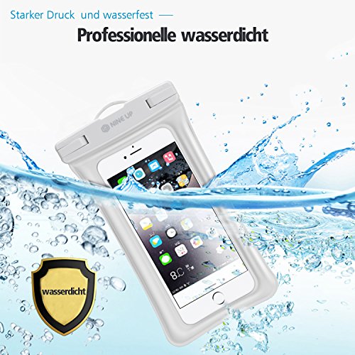 Custodia impermeabile Airbag Galleggiamento Universale per Fino a 6 Pollici Cellulare/Smartphone, NINE-UP Waterphoof Cover Case Custodia Impermeabile Permette il Riconoscimento Dell'impronta Digitale,Touch Screen Sacchetto Impermeabile Borsa Cellulare per iPhone 7/6/6s/se, Samsung /S7/S7 Edge/S6/J5, Huawei P9/P9 lite/P8, Asus Zenphone ecc(White, 6 inch)