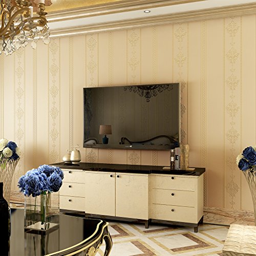 KINLO® Vliestapete Dunkle Beige 100Mx53cm Top Tapete Barock Tapete Muster Tapete Streifen Wanddeko für Wohnzimmer Wand Tapete Schlafzimmer Wandaufkleber Büro Wandtatoo Wandaufkleber 2 Jahren Garantie Wohnzimmer, Büro Wandtatoo 2 Jahren Garantie - 3