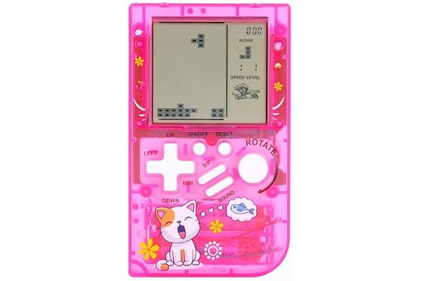 CZT Créative Transparente Petite Machine à Briques Console de Jeu rétro Console de Jeu Portable Puzzle intéressant Pratique pour Transporter des Cadeaux pour Enfants Console de Jeu de Poche(Pink)