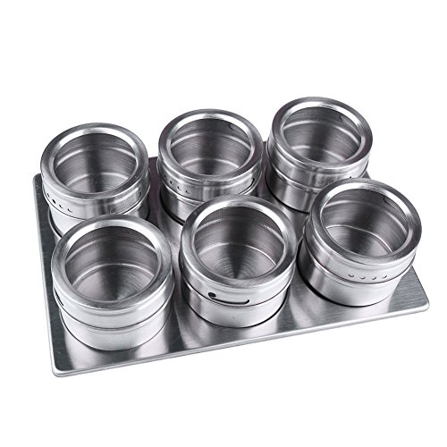 6 Stück Metall Küche Würze Lagerung Tank Set Edelstahl Magnetische Gewürz Gläser mit Rack Set Praktische und langlebige Küche Zubehör Werkzeugkiste