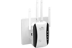 K&J WiFi Extender Booster, 4 Antennas Up to 5000 Sq.ft and 50 Devices, WiFi Repeater, Wireless Internet Repeater with Ethernet Port, 1-Click Setup, Access Point, UK Plug, White