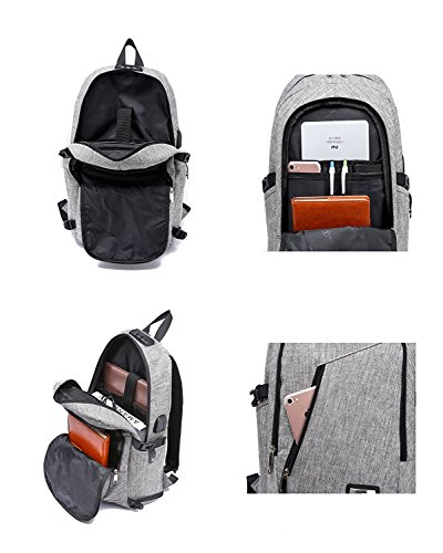 Lmeison Laptop-Rucksack mit USB-Ladeanschluss und Anti-Diebstahl Lock 12-16 Zoll Laptoptasche Wasserdichte Schulrucksack Unisex Daypack     Grau