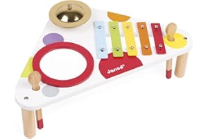 Janod - Confetti Wooden Musical Table - Pretend Play and Musical Awakening Toy - from 1 Year Old, J07634, White