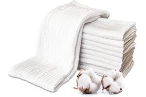 PLUMERI 10er 30x30cm Weiß Mullwindeln Spucktüche Musselin Stoffwindeln Weiß Mulltücher Saugstark Waschlappen Baumwolle Weich und Atmungsaktivfür Baby Premium Qualität